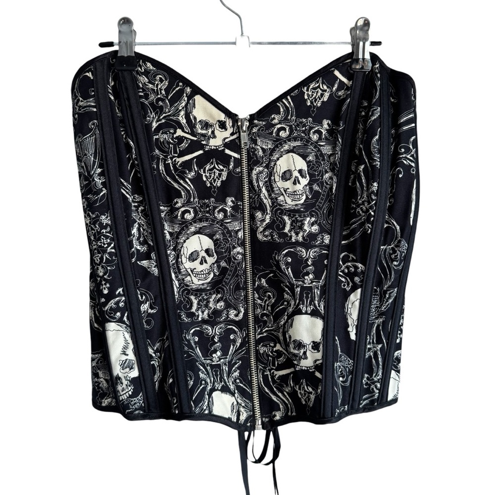 Shirley of Hollywood Skull Corset Bustier Top Small 38 Black Lace Up Goth Grunge